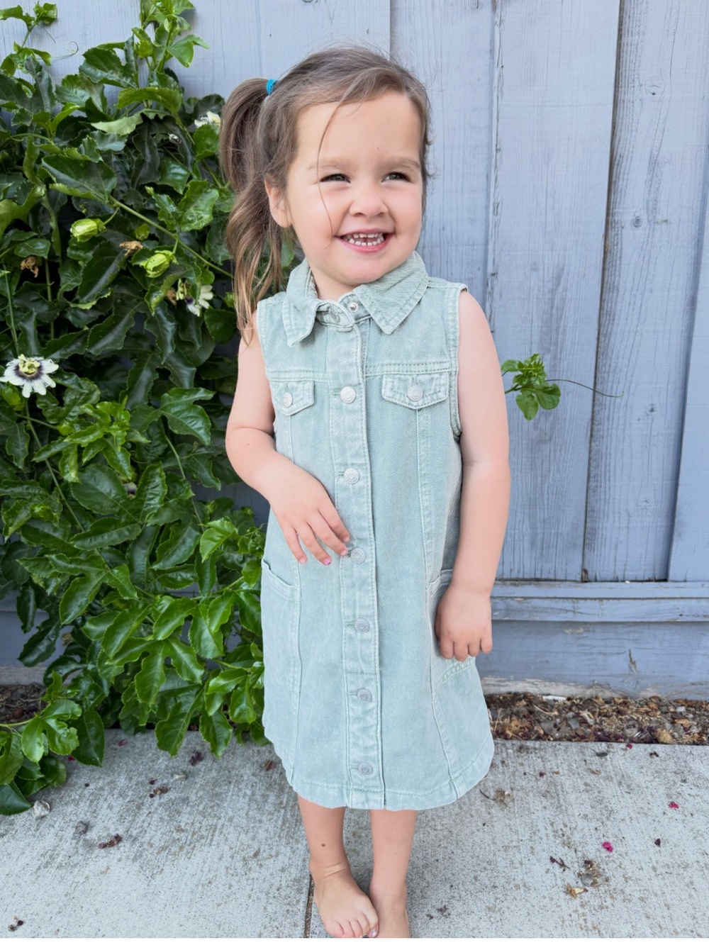 Cat & Jack 3T Sage Green Denim Sleeveless Utility Dress